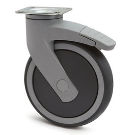 TENTE LEVINA PL Rueda Giratoria Ø150 Plástico Aro de Goma con Freno Tenteprene Antihilo 77X67 Poliamida