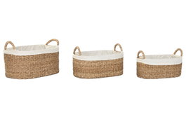 DKD Home Decor Set de 3 Cestas de Seagrass y Algodón Natural