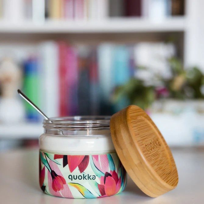 QUOKKA Recipiente de Comida de Cristal 500ml con Funda Deli Spring