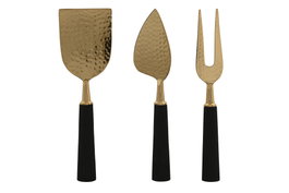 DKD Home Decor Set de 3 Cuchillos para Queso Inox y Resina Dorado y Negro