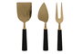 DKD Home Decor Set de 3 Cuchillos para Queso Inox y Resina Dorado y Negro
