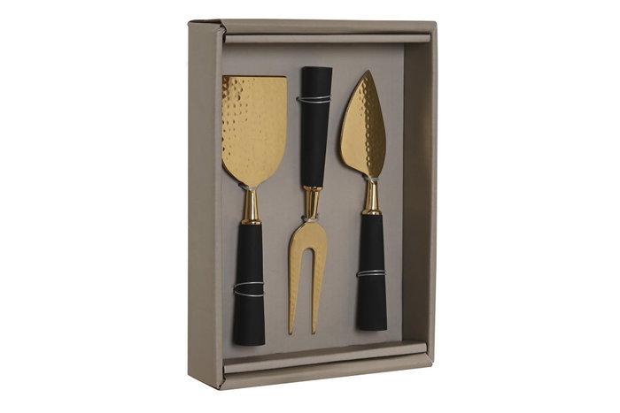 DKD Home Decor Set de 3 Cuchillos para Queso Inox y Resina Dorado y Negro