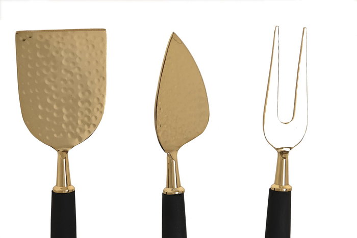 DKD Home Decor Set de 3 Cuchillos para Queso Inox y Resina Dorado y Negro
