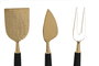 DKD Home Decor Set de 3 Cuchillos para Queso Inox y Resina Dorado y Negro