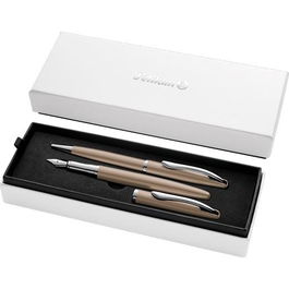 Pelikan Set Bolígrafo y Estilográfica Jazz Noble Elegance Tinta Azul Color Pardo con Estuche de Regalo