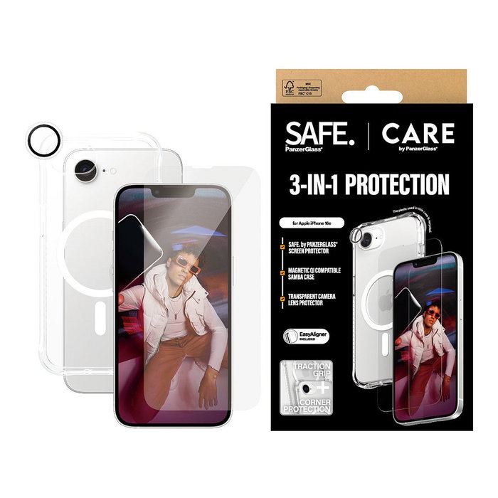 PanzerGlass CRNCHFUG29845 Protector Pantalla Completo para Apple iPhone 16E - 3 en 1, Transparente, Resistente a Golpes, Caídas y Rayones