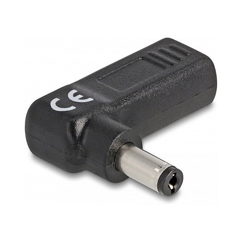 DeLOCK Adaptador Cable Carga USB-C Hembra a 5.5x2.1mm Macho 90° para Portátil, 19V 3A, Negro