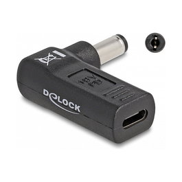 DeLOCK Adaptador Cable Carga USB-C Hembra a 5.5x2.1mm Macho 90° para Portátil, 19V 3A, Negro