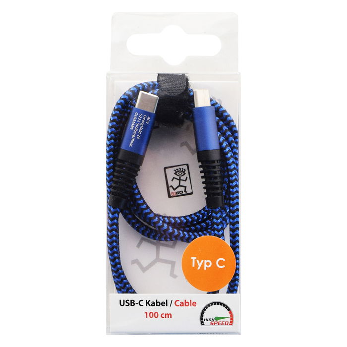 2GO Cable USB 3.2 Gen 1, USB-C a USB-C 1m Azul, Nylon, 797194