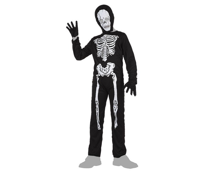 Carnaval - Disfraz de Esqueleto para Niño Halloween, Mono con Capucha y Guantes, Talla 3-4 Años, Negro