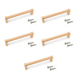 Emuca Lote de 5 tiradores para mueble Bergen, L141mm, intereje 128mm, Aluminio, Pintado oro