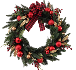 DKD Home Decor Corona Navidad Tradicional Verde Rojo 15 x 60 x 60 cm (2 Unidades) con 50 LEDs