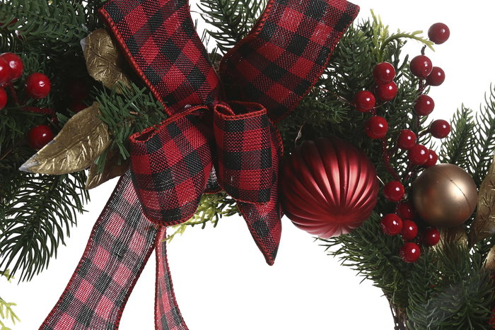 DKD Home Decor Corona Navidad Tradicional Verde Rojo 15 x 60 x 60 cm (2 Unidades) con 50 LEDs