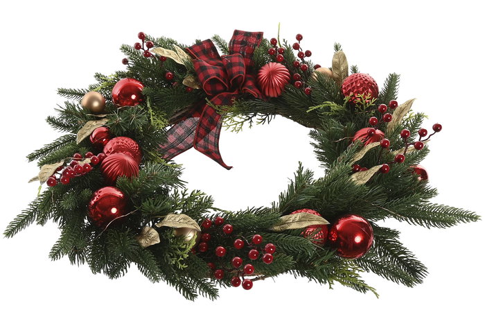 DKD Home Decor Corona Navidad Tradicional Verde Rojo 15 x 60 x 60 cm (2 Unidades) con 50 LEDs