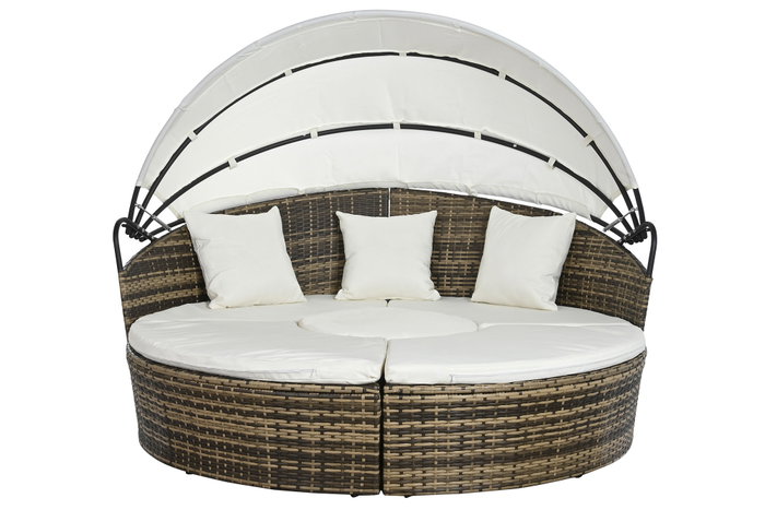DKD Home Decor Cama Chill Out Terraza Y Jardin Blanco Marron Oscuro 175 x 145 x 175 cm