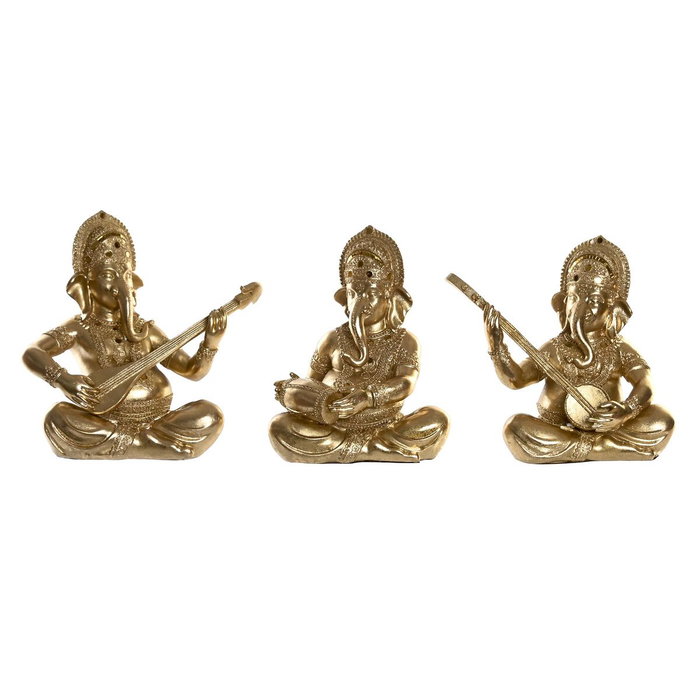 DKD Home Decor Set de 3 Figuras de Ganesha en Resina Dorado