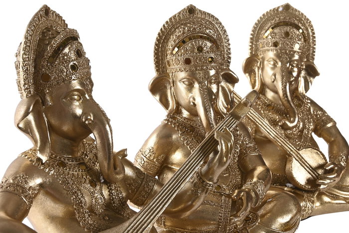 DKD Home Decor Set de 3 Figuras de Ganesha en Resina Dorado