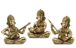 DKD Home Decor Set de 3 Figuras de Ganesha en Resina Dorado