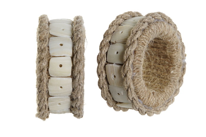 DKD Home Decor Set de 4 Servilleteros de Yute y Resina Natural