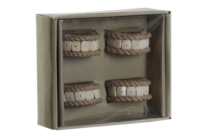 DKD Home Decor Set de 4 Servilleteros de Yute y Resina Natural