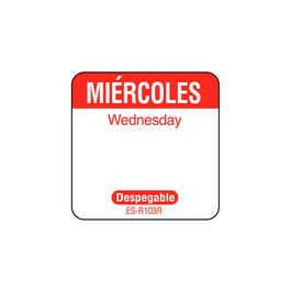 NCCO SR103R - Rollo de 1000 etiquetas despegables para rotación de inventario "MIERCOLES" - 2,5 x 2,5 cm - Blanco y rojo - Venta 1 unidad.