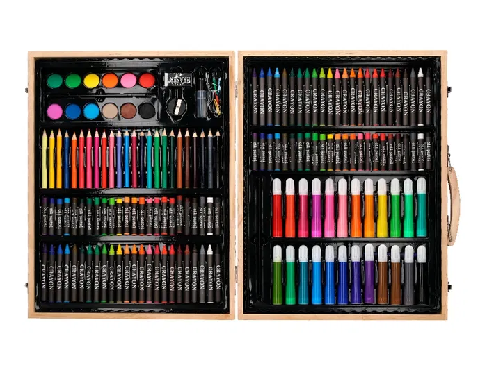 Liderpapel Estuche de Pintura 168 Piezas Maletín Madera 39,3x30x4,8 cm