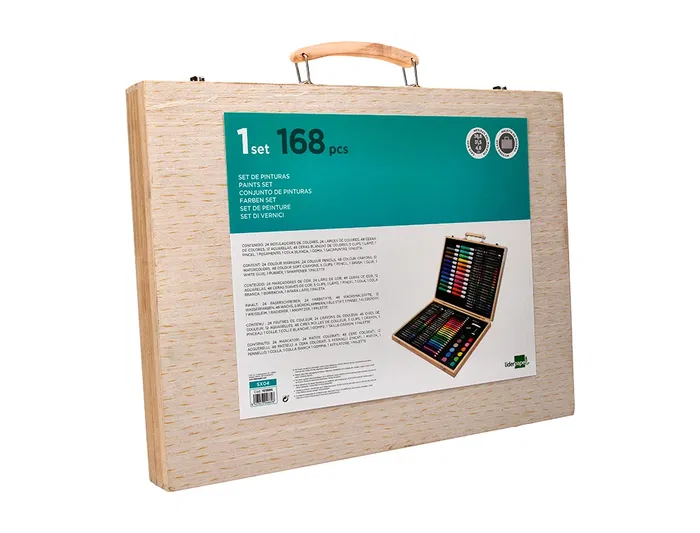 Liderpapel Estuche de Pintura 168 Piezas Maletín Madera 39,3x30x4,8 cm