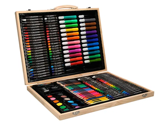 Liderpapel Estuche de Pintura 168 Piezas Maletín Madera 39,3x30x4,8 cm