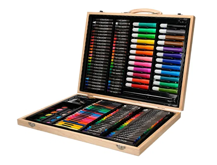 Liderpapel Estuche de Pintura 168 Piezas Maletín Madera 39,3x30x4,8 cm