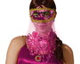 Máscara Fucsia con Velo Dorado y Lentejuelas para Disfraz Princesa Árabe, Carnaval y Fiestas de Disfraces