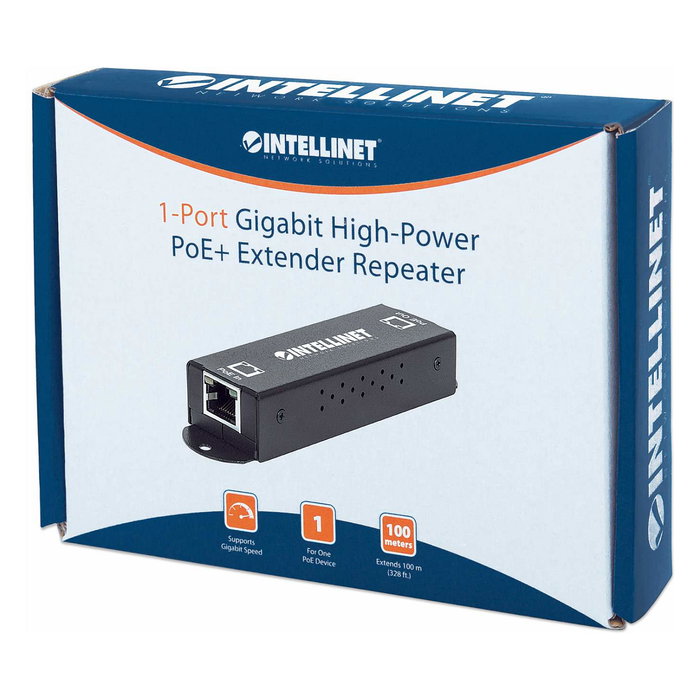 Intellinet Extensor PoE+ Gigabit de 1 Puerto - Metal, IEEE 802.3at/af, Hasta 500m, 24.6W