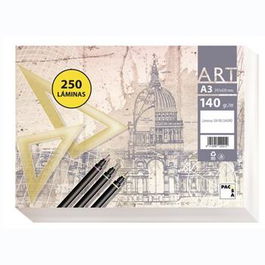Pacsa Papel de Dibujo Serie Art, Paquete 250 Láminas A3, 140 gr, Liso, Blanco