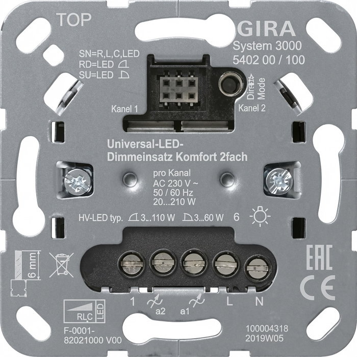 GIRA 540200 S3000 Uni-LED-Dimmeins. Komfort 2f Einsatz regulador de iluminación GIRA 540200 S3000 Uni-LED-Dimmeins. Komfort 2f Einsatz regulador de iluminación