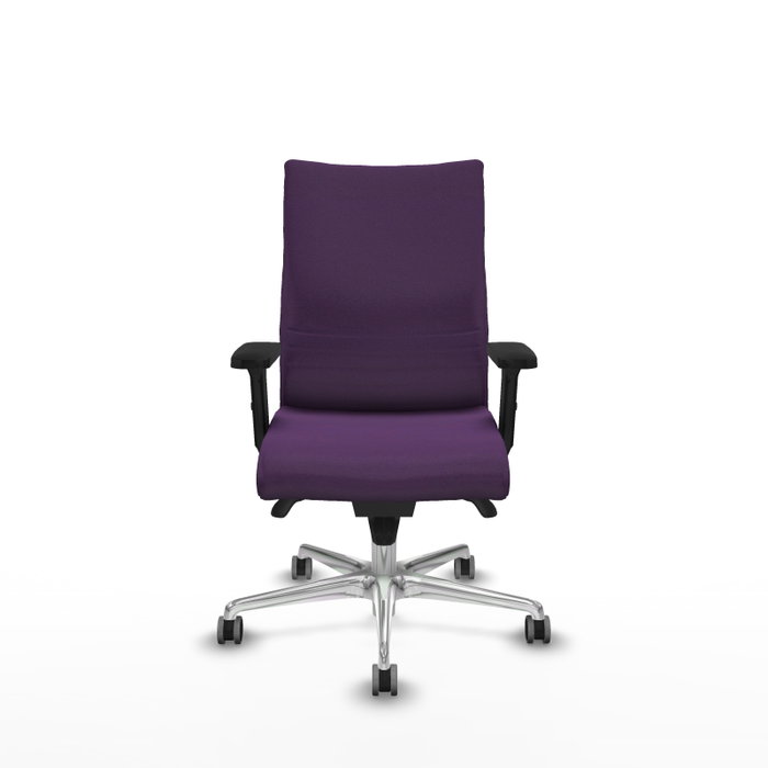 Silla Albacete confidente con mecanismo Sincro tapizada con Tela color Morado. Equipada con Base aluminio, Brazos 2D y Ruedas 65 mm parqué Silla Albacete confidente con mecanismo Sincro tapizada con Tela color Morado. Equipada con Base aluminio, Brazos 2D y Ruedas 65 mm parqué