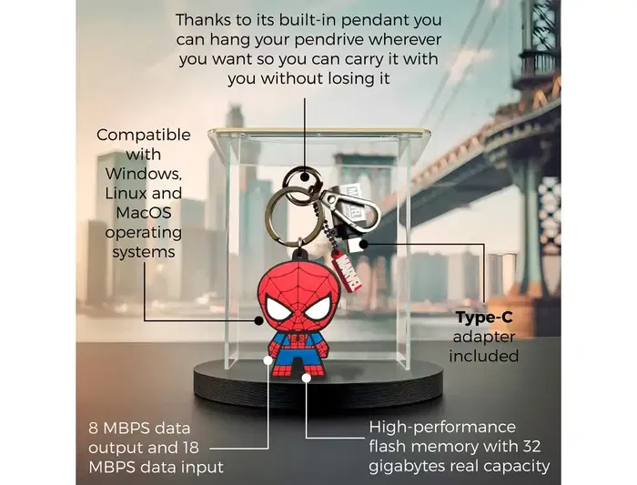 Wondee Spiderman Memoria USB 32GB Llavero con Adaptador USB C