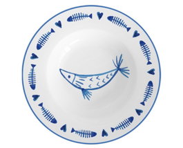 DKD Home Decor Set de Platos Finisterre en Porcelana Azul y Blanco