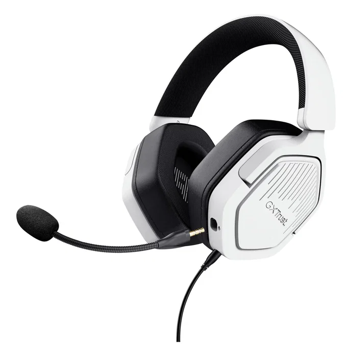 Trust GXT 492W Carus Auriculares Gaming para PC, PS, Xbox, Switch, Diadema Circumaural Blanco con Micrófono Extraíble Boom y Control de Volumen, Cable 3.5 mm