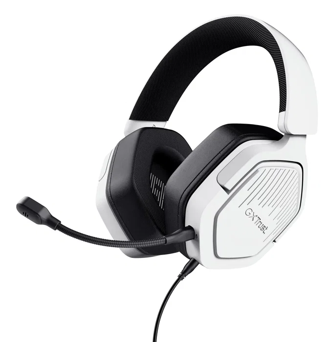 Trust GXT 492W Carus Auriculares Gaming para PC, PS, Xbox, Switch, Diadema Circumaural Blanco con Micrófono Extraíble Boom y Control de Volumen, Cable 3.5 mm
