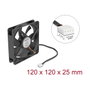DeLOCK 67303 Ventilador de PC 120x120x25 mm 24V DC Negro, Flujo de Aire 1.73 m3/h, 2000 RPM, 35.5 dB, Rodamiento de Bolas