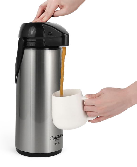 Thermosport Termo de Acero Inoxidable con Dispensador 1.9L - 14 cm Ancho x 37.4 cm Alto x 15.8 cm Largo (6 Unidades)