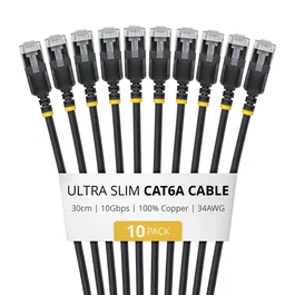 StarTech.com Paquete de 10 Cables de Red Cat6a U/FTP 30cm Negro