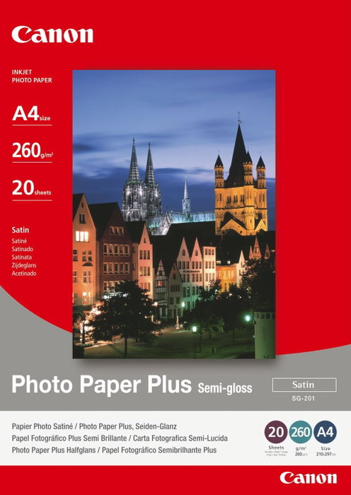Canon Photo Paper Plus Semi Brillante A4 260 g/m² 20 hojas SG201 Canon Photo Paper Plus Semi Brillante A4 260 g/m² 20 hojas SG201