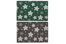 DKD Home Decor Felpudo Básico Fibra de Coco y Goma Verde Gris Estrellas 40 x 60 cm (2 Unidades)
