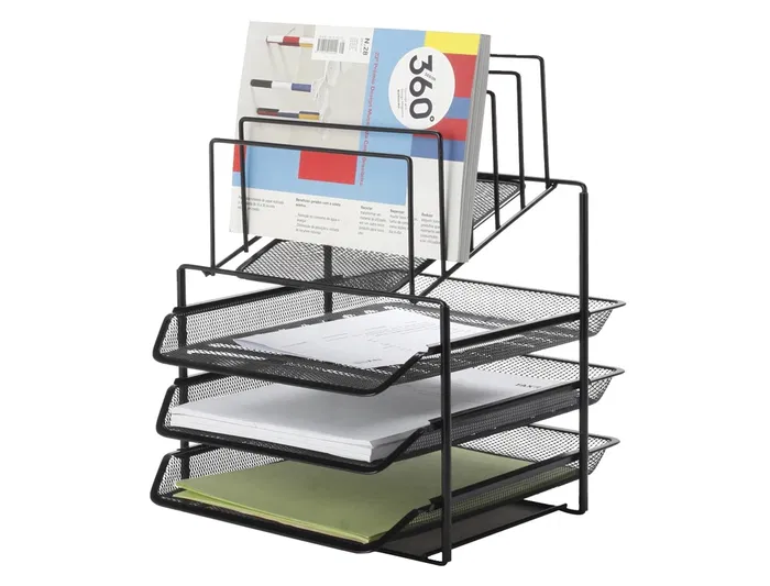 Q-connect KF17296 Bandeja Clasificadora de Sobres Metálica Rejilla Negra 3 Bandejas 300x350x420 mm