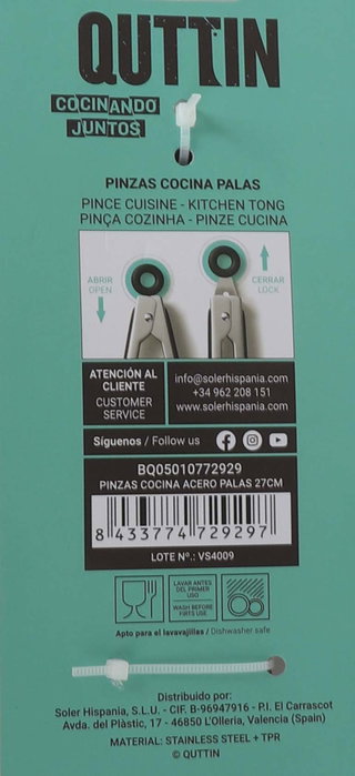 Quttin Pinzas de Cocina de Acero con Palas 27 cm (18 Unidades) Quttin Pinzas de Cocina de Acero con Palas 27 cm (18 Unidades)