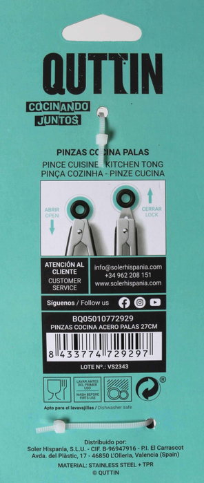 Quttin Pinzas de Cocina de Acero con Palas 27 cm (18 Unidades) Quttin Pinzas de Cocina de Acero con Palas 27 cm (18 Unidades)