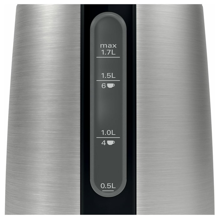 Bosch TWK3P420 Wasserkocher Hervidor Eléctrico 1.7L Acero Inoxidable Negro 2400W con Indicador de Nivel, Apagado Automático y Base 360°