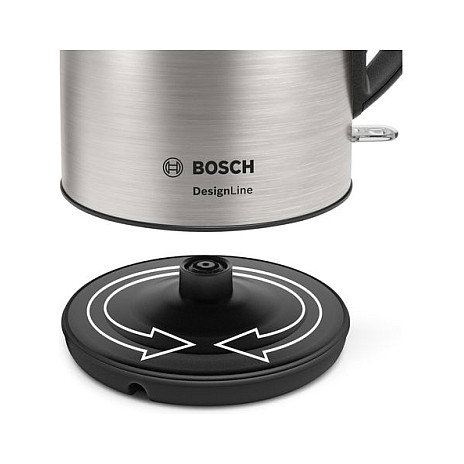 Bosch TWK3P420 Wasserkocher Hervidor Eléctrico 1.7L Acero Inoxidable Negro 2400W con Indicador de Nivel, Apagado Automático y Base 360°