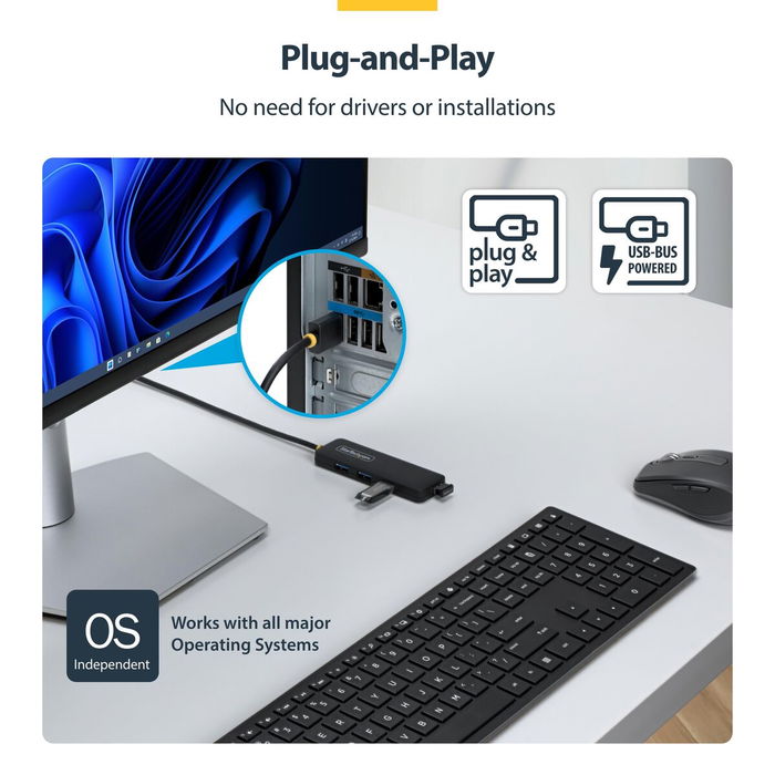 Hub USB Startech H5A4A-USB-HUB-2 Negro