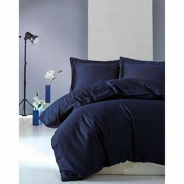 Forme Juego de Cama Azul de 100% Algodón Satén con Funda Nórdica y 2 Fundas de Almohada